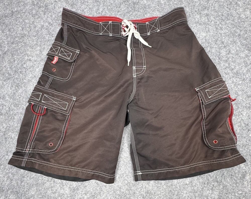 Vintage Y2K O'Neill Board Short Sz L Brown/Red/White Cargo Contrast Stitch Surf